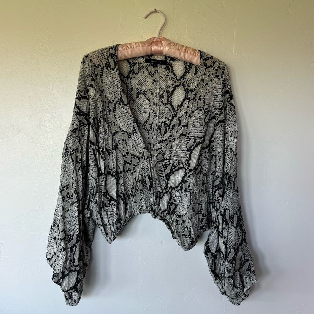Snakeskin Print Deep V Kimono Style Top